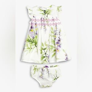 Next baby floral print smocked ruffle flutter sleeves dress with bloomers 3-6m